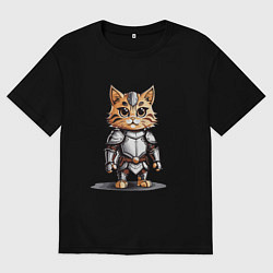 Футболка оверсайз мужская Рыжий кот в доспехах, цвет: черный