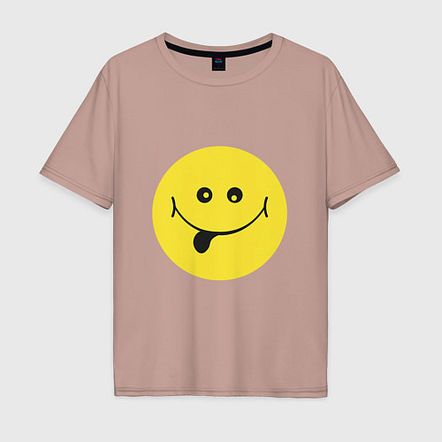 Мужская футболка оверсайз Круглый желтый смайл / Пыльно-розовый – фото 1