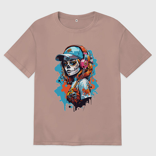 Мужская футболка оверсайз Девушка калавера / Пыльно-розовый – фото 1