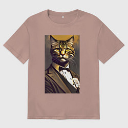 Футболка оверсайз мужская Крутой котяра - джентльмен - нейросеть, цвет: пыльно-розовый