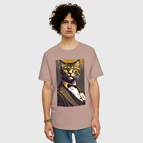 Мужская футболка оверсайз Крутой котяра - джентльмен - нейросеть / Пыльно-розовый – фото 3