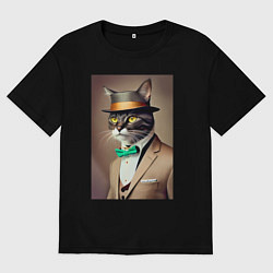 Мужская футболка оверсайз Портрет кота джентльмена в шляпе