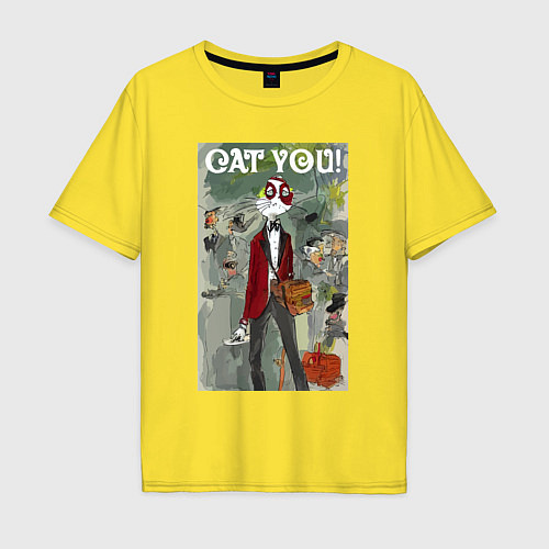 Мужская футболка оверсайз Cat you - future meme / Желтый – фото 1