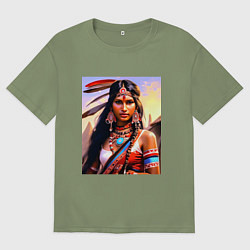 Футболка оверсайз мужская Индейская девушка с племени, цвет: авокадо