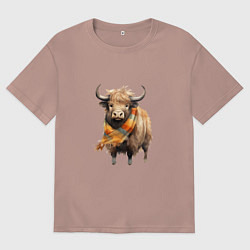 Футболка оверсайз мужская Буйвол в шарфе, цвет: пыльно-розовый