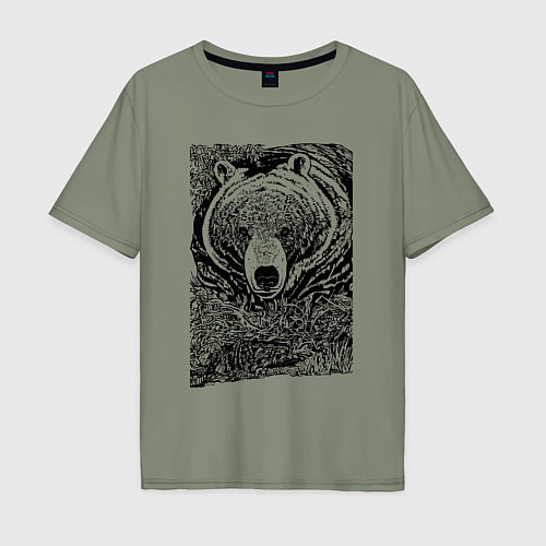 Мужская футболка оверсайз Хозяин русского леса - медведь / Авокадо – фото 1