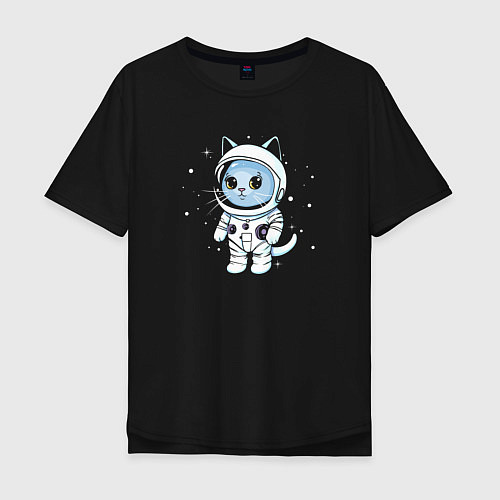 Мужская футболка оверсайз Котик в космосе / Черный – фото 1
