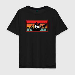 Футболка оверсайз мужская Мемный кот ретро - с револьверами, цвет: черный