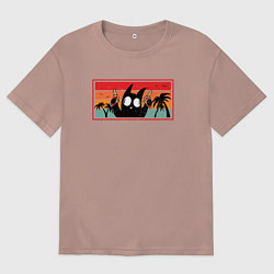 Футболка оверсайз мужская Мемный кот ретро - с револьверами, цвет: пыльно-розовый