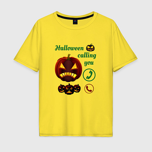 Мужская футболка оверсайз Хэллоуин, ночной звонок / Желтый – фото 1