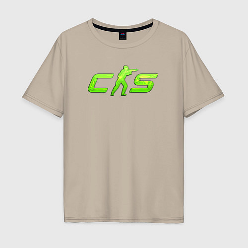 Мужская футболка оверсайз CS2 green logo / Миндальный – фото 1