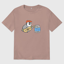 Мужская футболка оверсайз Воробей гитарист собирает донаты