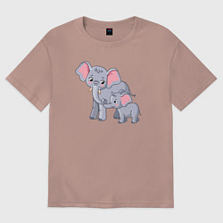 Футболка оверсайз мужская Elephants family, цвет: пыльно-розовый