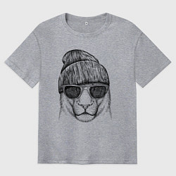 Футболка оверсайз мужская Львица в солнечных очках, цвет: меланж