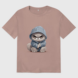 Мужская футболка оверсайз Злой кот в капюшоне