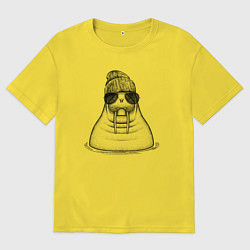 Футболка оверсайз мужская Морж в панаме, цвет: желтый