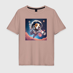 Футболка оверсайз мужская Собака в космосе, цвет: пыльно-розовый