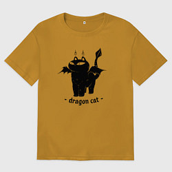 Мужская футболка оверсайз Black dragon cat