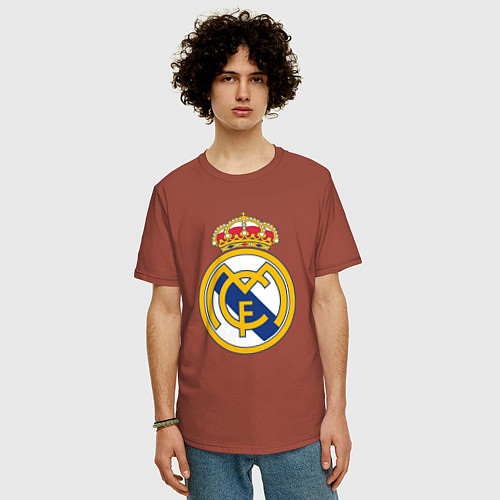 Мужская футболка оверсайз Real madrid fc sport / Кирпичный – фото 3