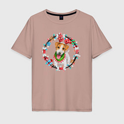 Футболка оверсайз мужская Dog new year, цвет: пыльно-розовый