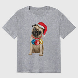 Футболка оверсайз мужская Новогодний мопс, цвет: меланж