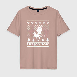 Футболка оверсайз мужская Sweater dragon year, цвет: пыльно-розовый