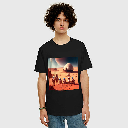Мужская футболка оверсайз Вечер на марсе / Черный – фото 3