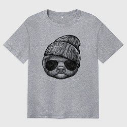 Футболка оверсайз мужская Медоед в шапке и очках, цвет: меланж