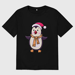 Мужская футболка оверсайз Праздничный пингвин
