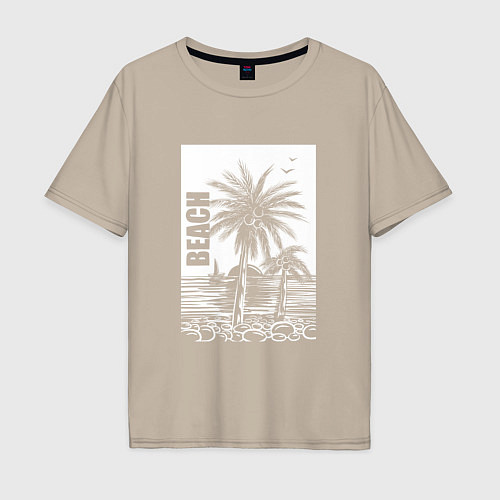 Мужская футболка оверсайз Пляж пальмы / Миндальный – фото 1