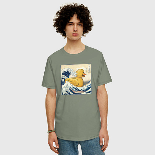 Мужская футболка оверсайз Великая волна и уточка / Авокадо – фото 3