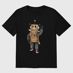Футболка оверсайз мужская Roblox робот машет, цвет: черный