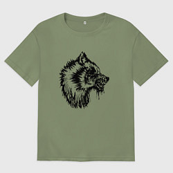 Футболка оверсайз мужская Злой черный волк, цвет: авокадо