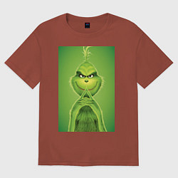 Футболка оверсайз мужская Коварный Гринч похититель Рождества, цвет: кирпичный