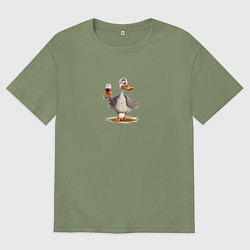 Мужская футболка оверсайз Смешной гусь с бокалом вина