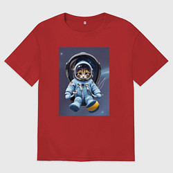 Футболка оверсайз мужская Котенок отправляется в космос, цвет: красный