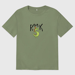 Футболка оверсайз мужская Мультяшный рокер динозавр дракончик, цвет: авокадо