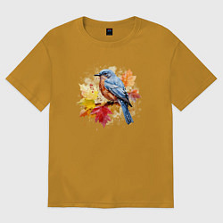 Мужская футболка оверсайз Птичка и осенние листья