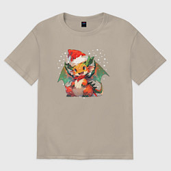 Футболка оверсайз мужская Red christmas dragon, цвет: миндальный