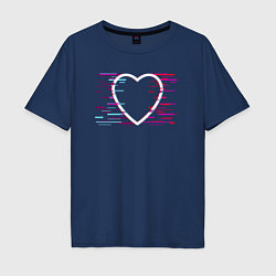 Мужская футболка оверсайз Сердце в стиле глитч