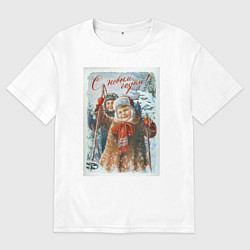 Футболка оверсайз мужская Два мальчика с лыжными палками, цвет: белый