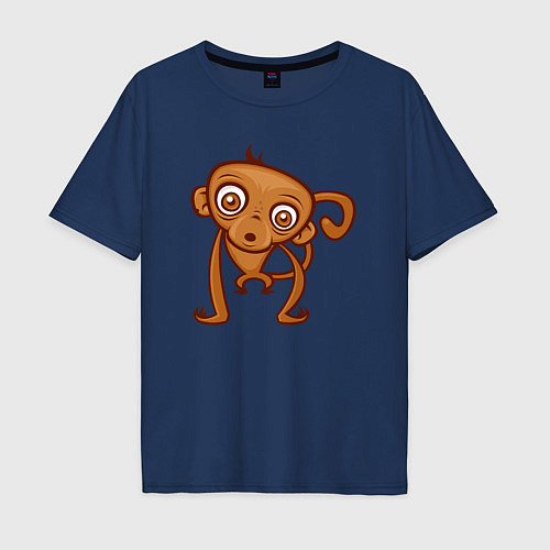 Мужская футболка оверсайз Удивлённая обезьянка / Тёмно-синий – фото 1