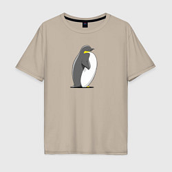 Футболка оверсайз мужская Мультяшный пингвин сбоку, цвет: миндальный