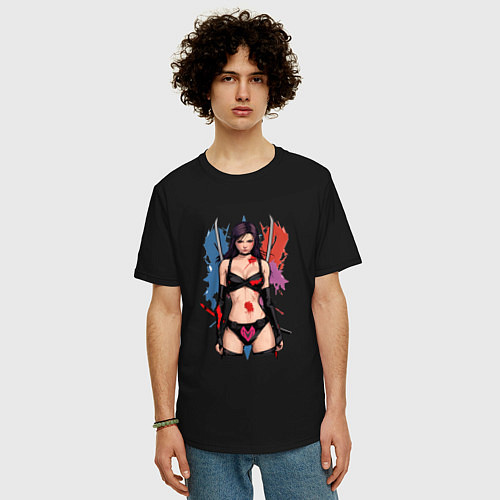 Мужская футболка оверсайз Аниме девушка с катанами / Черный – фото 3