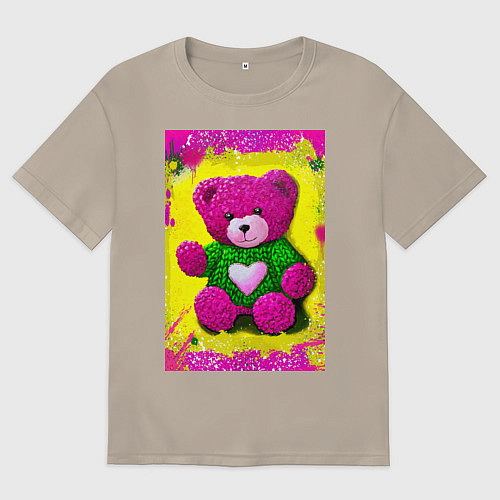 Мужская футболка оверсайз Розовый мишка плюшевый / Миндальный – фото 1