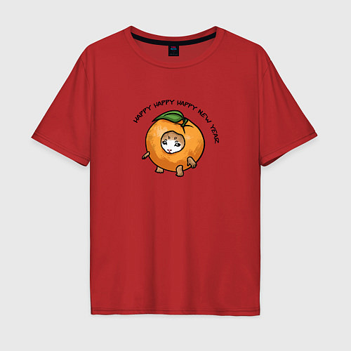 Мужская футболка оверсайз Счастливый котенок - мандарин / Красный – фото 1