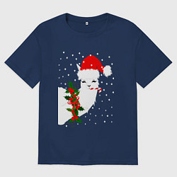 Мужская футболка оверсайз Лама - альпака Санта Клаус