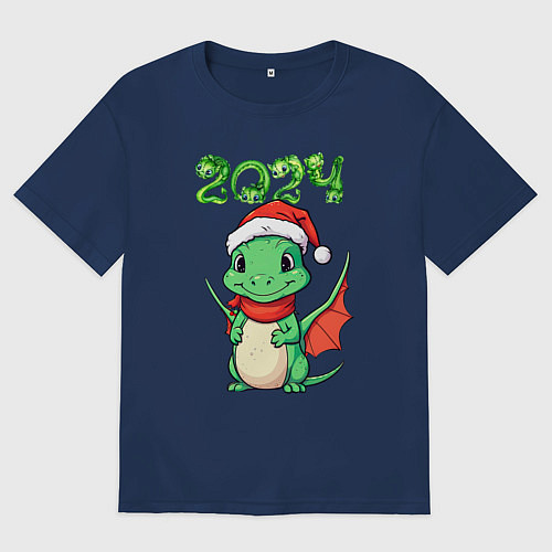 Мужская футболка оверсайз Милый дракончик 2024 / Тёмно-синий – фото 1