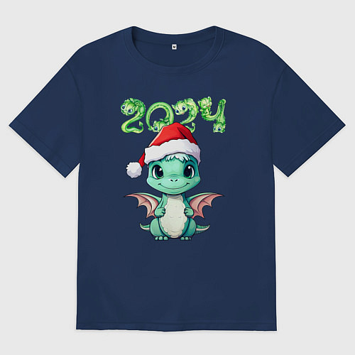 Мужская футболка оверсайз 2024 символ года милый дракончик / Тёмно-синий – фото 1