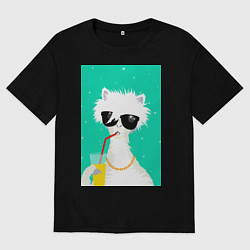 Мужская футболка оверсайз Лама-альпака на чиле с бокалом